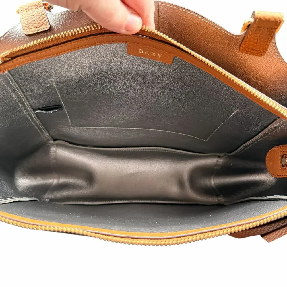 DKNY Tan Pebbled Leather Tote Bag w/ Zip Divider & Gold Hardware